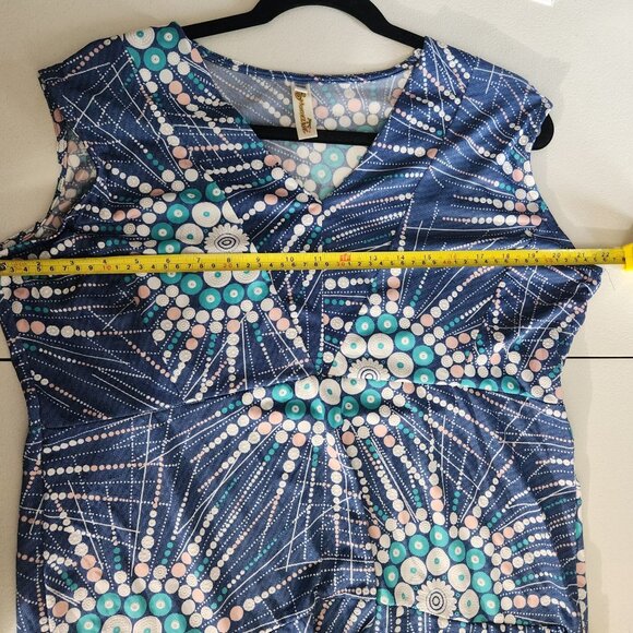 Shoreline Blue Sleeveless Dress 1X-2X Abstract Dot Pattern Knee Length Lightweig - Picture 9 of 15